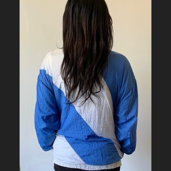 1980's Blue and White Striped Women's Nylon Track Jacket Vintage Windbreaker - Picture 3 of 7